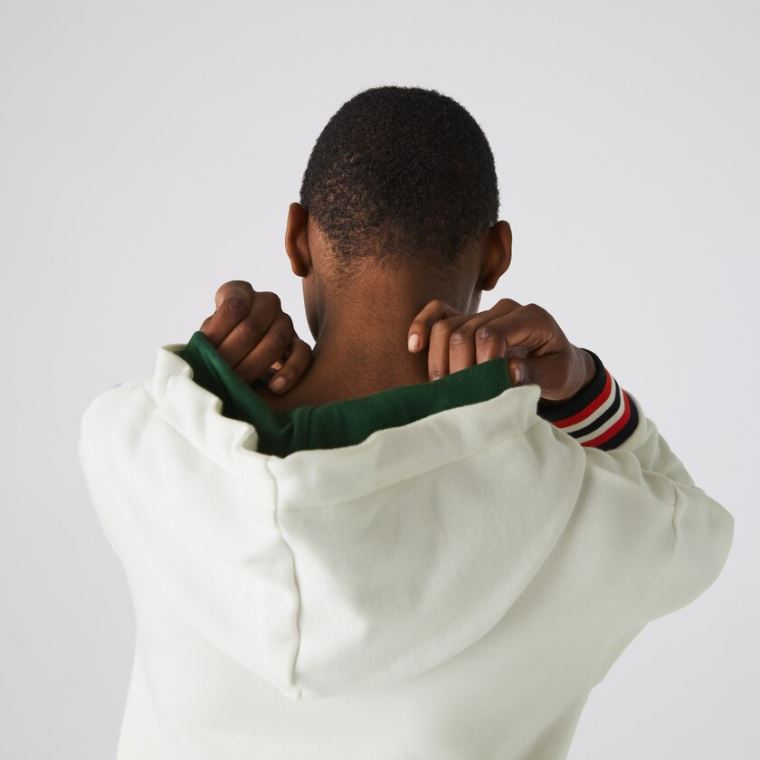 Lacoste Made In France Csuklyás Organic Pamut Fleece Sweatshirt Fehér | VrhQNge4