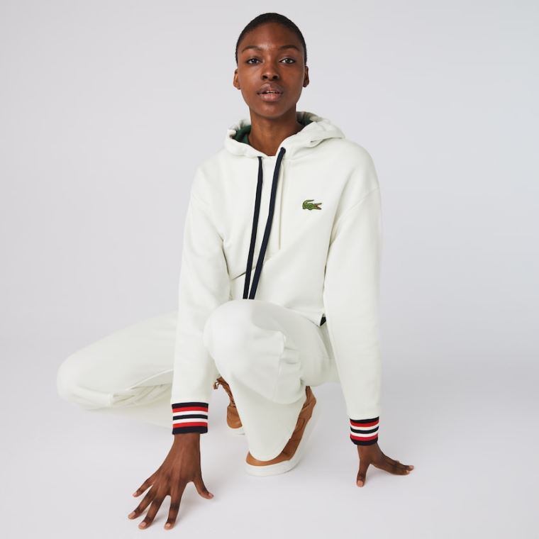 Lacoste Made In France Csuklyás Organic Pamut Fleece Sweatshirt Fehér | VrhQNge4