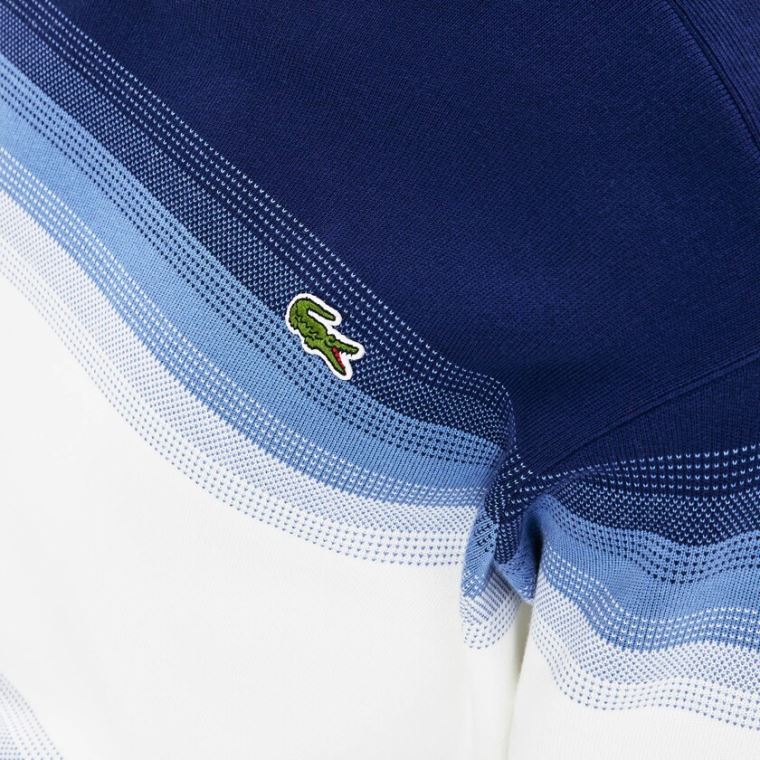 Lacoste Made In France Degraded Pamut Crew Neck Pulóver Sötétkék Kék Kék Fehér | GZRfT2ME