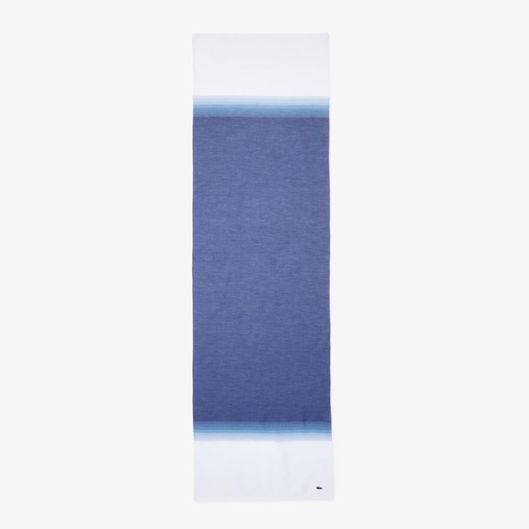 Lacoste Made In France Gradated Print Organic Pamut Scarf Fehér Sötétkék Kék | wevZpoAY