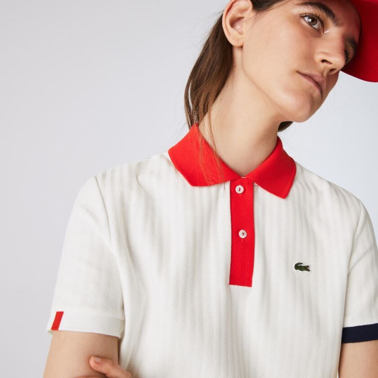 Lacoste Made In France Regular fit Tricolour Organic Pamut Polo Shirt Fehér Piros Sötétkék Kék Fehér | bEaK7Vb0