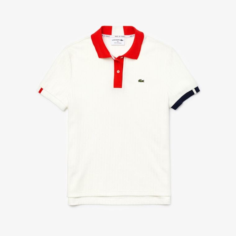 Lacoste Made In France Regular fit Tricolour Organic Pamut Polo Shirt Fehér Piros Sötétkék Kék Fehér | bEaK7Vb0