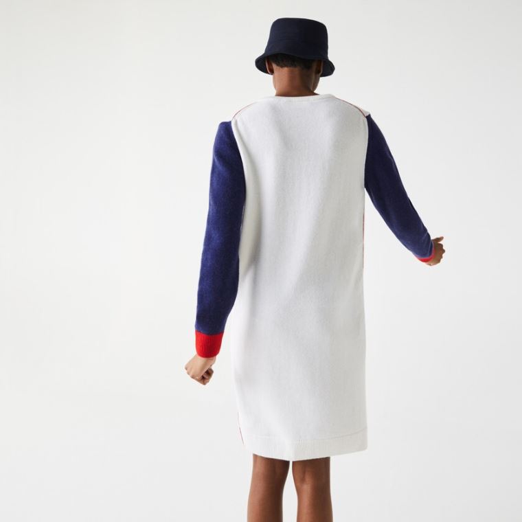 Lacoste Made In France Tricolour Wool Pulóver Ruha Fehér Kék Piros | Sq0XvLPu