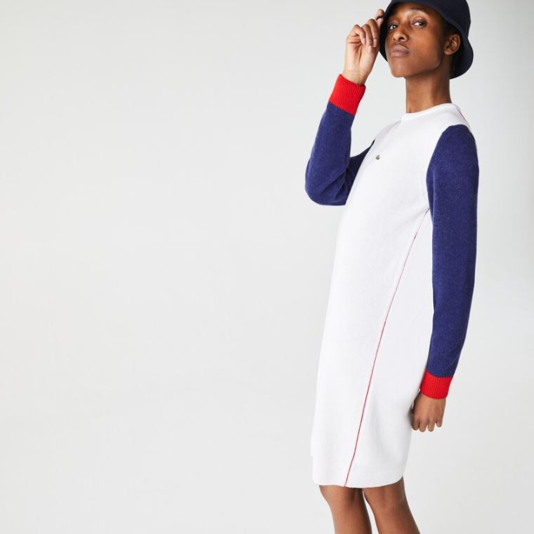 Lacoste Made In France Tricolour Wool Pulóver Ruha Fehér Kék Piros | Sq0XvLPu