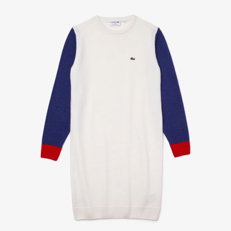 Lacoste Made In France Tricolour Wool Pulóver Ruha Fehér Kék Piros | Sq0XvLPu