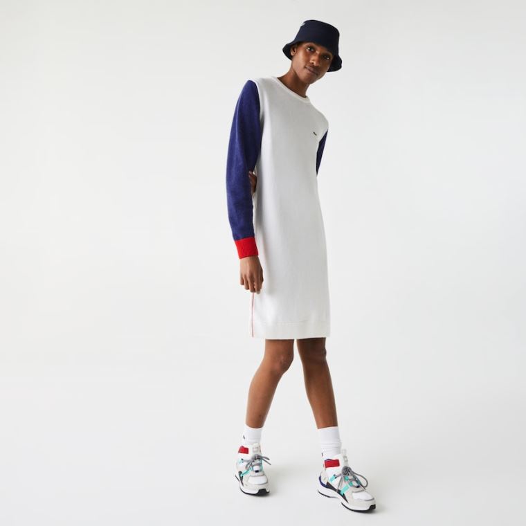 Lacoste Made In France Tricolour Wool Pulóver Ruha Fehér Kék Piros | Sq0XvLPu