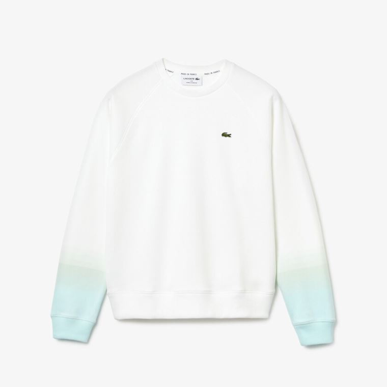 Lacoste Made in France Crew Neck Organic Pamut Sweatshirt Türkiz Világos Zöld Fehér | LSb85MQ8