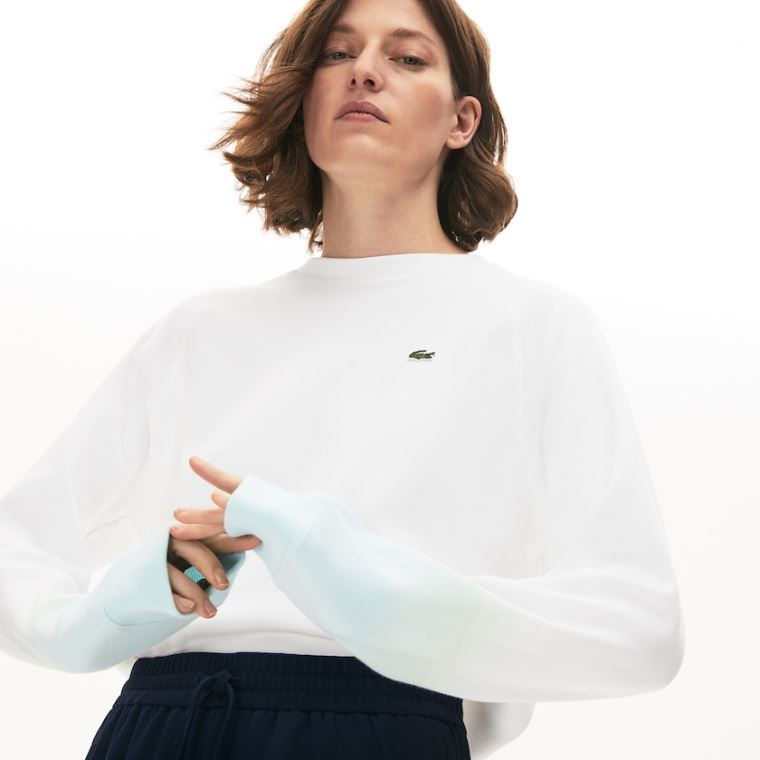 Lacoste Made in France Crew Neck Organic Pamut Sweatshirt Türkiz Világos Zöld Fehér | LSb85MQ8