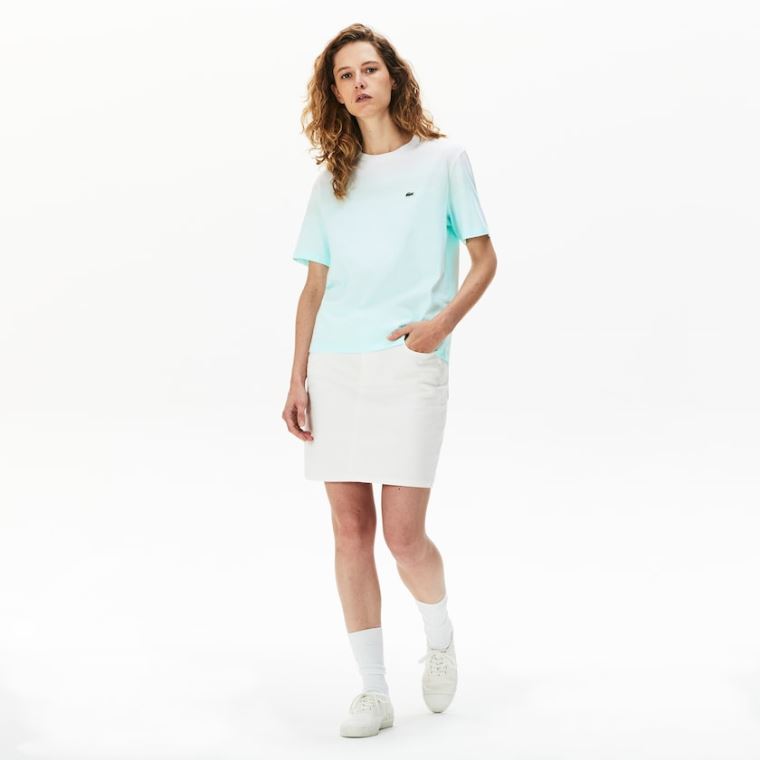 Lacoste Made in France Crew Neck Organic Pamut T-shirt Türkiz Világos Zöld Fehér | dihsaGXj