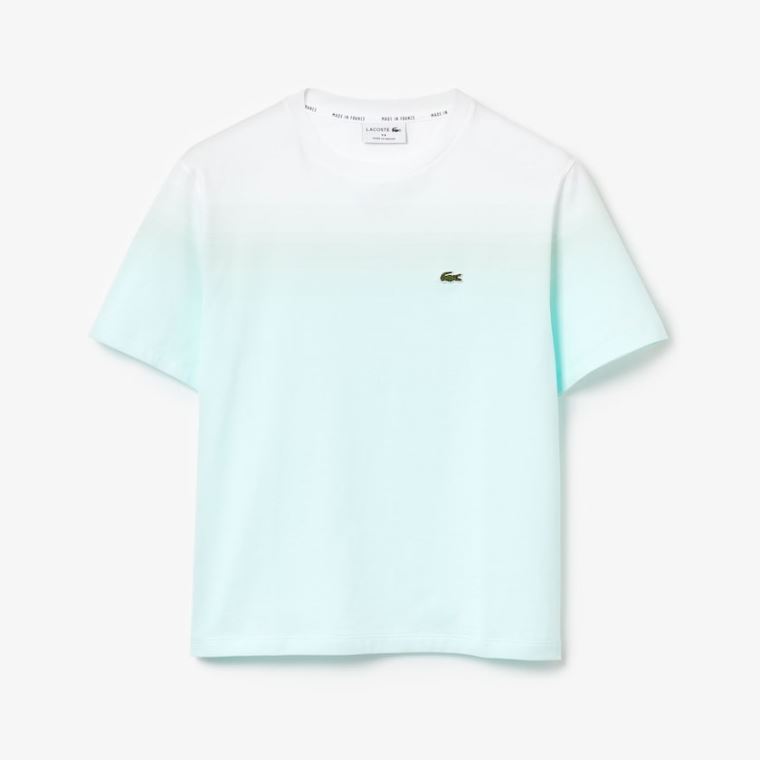 Lacoste Made in France Crew Neck Organic Pamut T-shirt Türkiz Világos Zöld Fehér | dihsaGXj