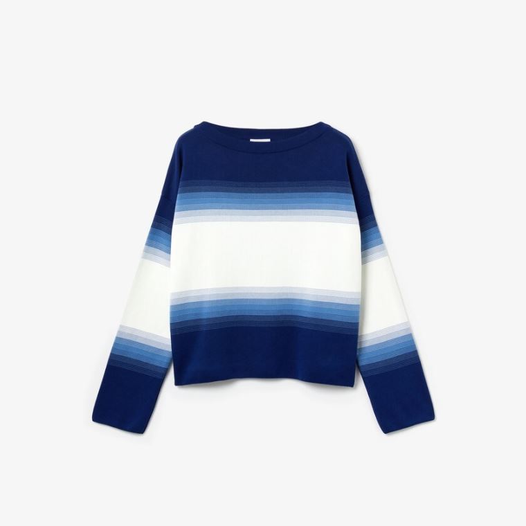 Lacoste Made in France Organic Loose Fit Ombré-Stripe Pulóver Sötétkék Kék Kék Fehér | 1qvjvMoP