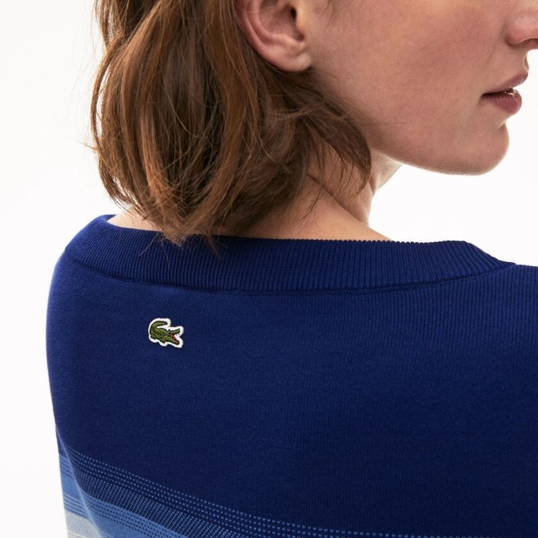 Lacoste Made in France Organic Loose Fit Ombré-Stripe Pulóver Sötétkék Kék Kék Fehér | 1qvjvMoP