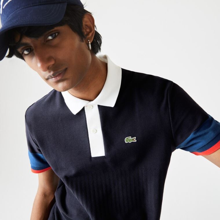 Lacoste Made in France Regular Fit Organic Pamut Polo Shirt Sötétkék Kék Kék Fehér Piros | 9MjmEvkt