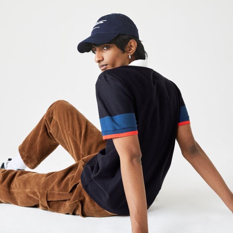 Lacoste Made in France Regular Fit Organic Pamut Polo Shirt Sötétkék Kék Kék Fehér Piros | 9MjmEvkt