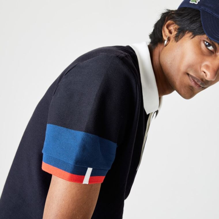 Lacoste Made in France Regular Fit Organic Pamut Polo Shirt Sötétkék Kék Kék Fehér Piros | 9MjmEvkt