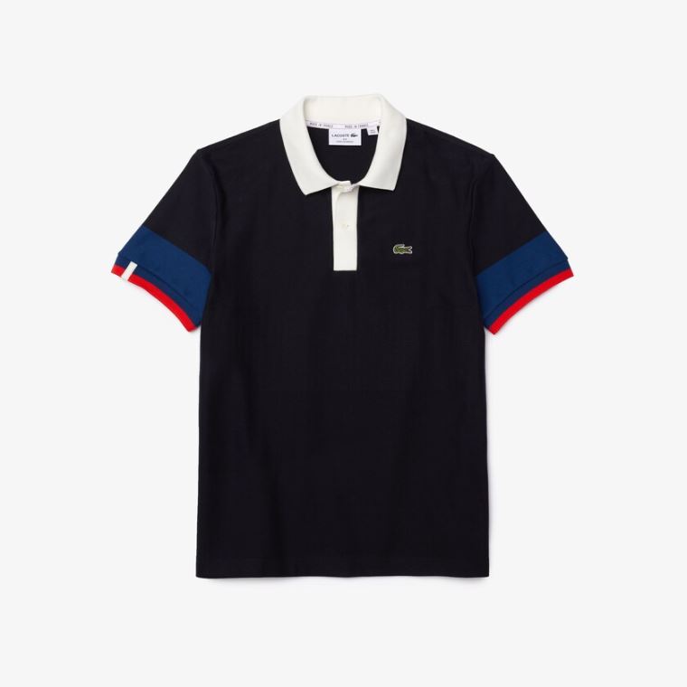 Lacoste Made in France Regular Fit Organic Pamut Polo Shirt Sötétkék Kék Kék Fehér Piros | 9MjmEvkt