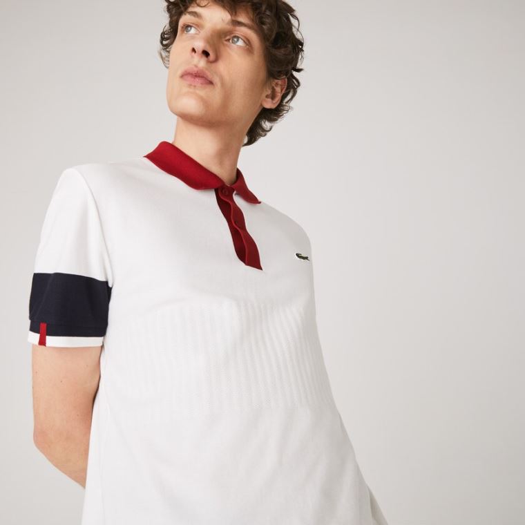 Lacoste Made in France Regular Fit Organic Pamut Polo Shirt Fehér Sötétkék Kék Sötétpiros Fehér | hWI9VPGd