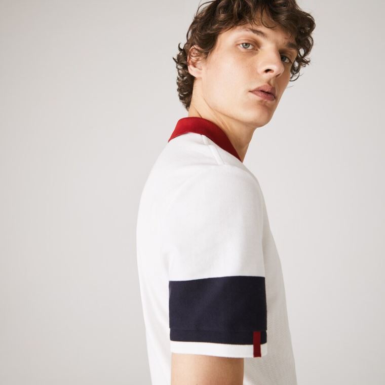 Lacoste Made in France Regular Fit Organic Pamut Polo Shirt Fehér Sötétkék Kék Sötétpiros Fehér | hWI9VPGd