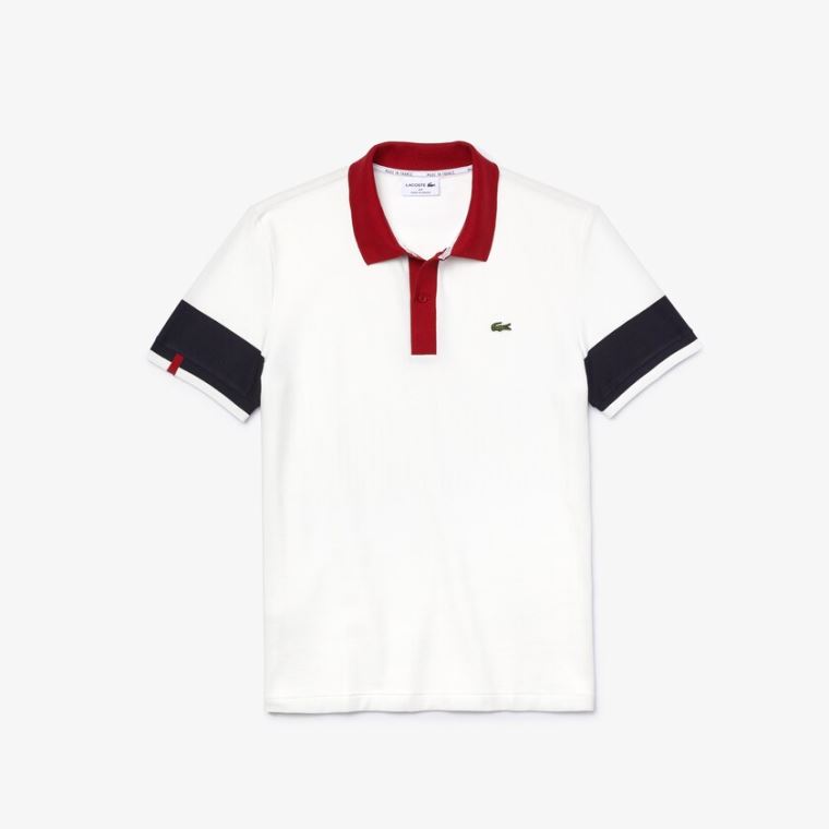 Lacoste Made in France Regular Fit Organic Pamut Polo Shirt Fehér Sötétkék Kék Sötétpiros Fehér | hWI9VPGd