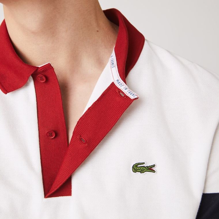 Lacoste Made in France Regular Fit Organic Pamut Polo Shirt Fehér Sötétkék Kék Sötétpiros Fehér | hWI9VPGd