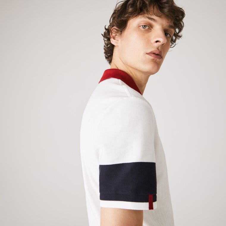 Lacoste Made in France Regular Fit Organic Pamut Polo Shirt Fehér Sötétkék Kék Sötétpiros Fehér | o8l8lmvv