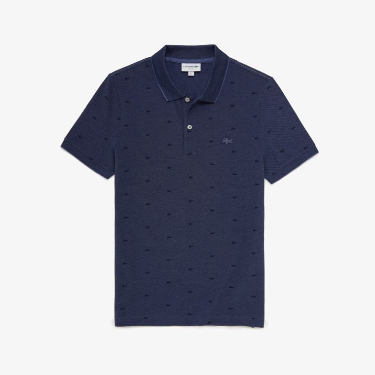 Lacoste Micro Print Polo Shirt Kék Sötétkék Kék | 8M994jZp