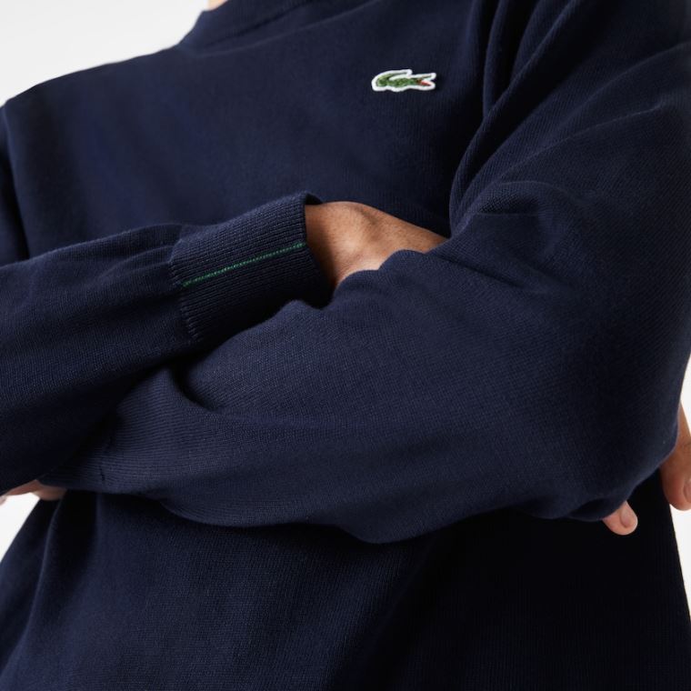 Lacoste Organic Pamut Crew Neck Pulóver Sötétkék Kék | 2ZBUBizv