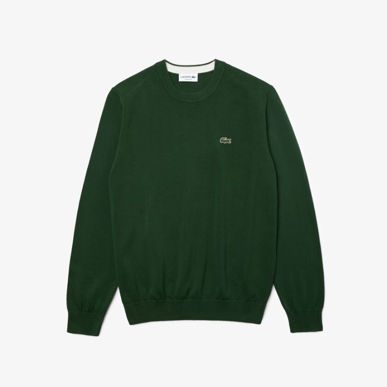 Lacoste Organic Pamut Crew Neck Pulóver Zöld | Mxqn0ZHa