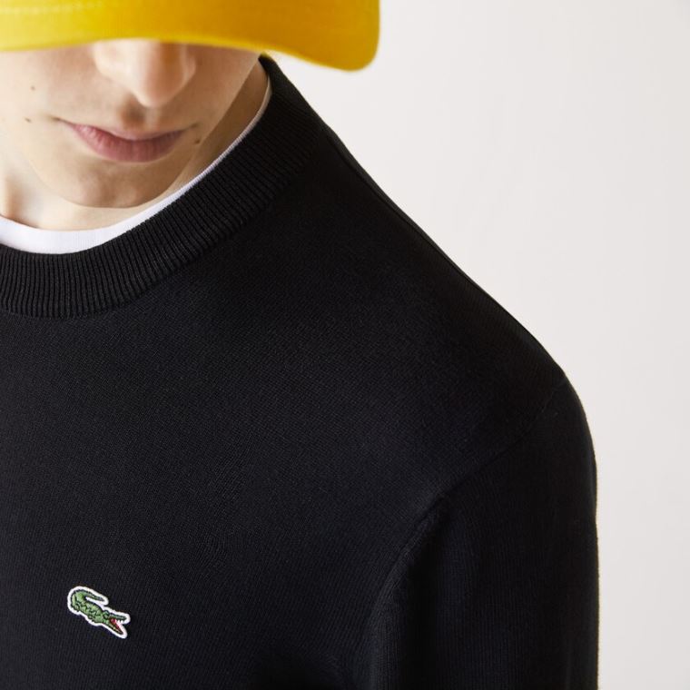 Lacoste Organic Pamut Crew Neck Pulóver Fekete | lMiWBApB