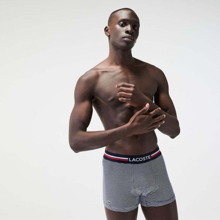 Lacoste Pack Of 3 Iconic Boxer Briefs With Three-Tone Waistband Sötétkék Kék Fehér | 5agX8MYT