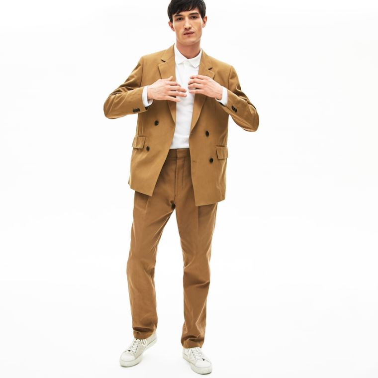 Lacoste Pamut-Linen Double-Breasted Jacket Barna | KVL4flr4