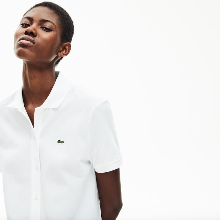 Lacoste Pamut Piqué Buttoned Polo Ruha Fehér | 4TEmkUj4