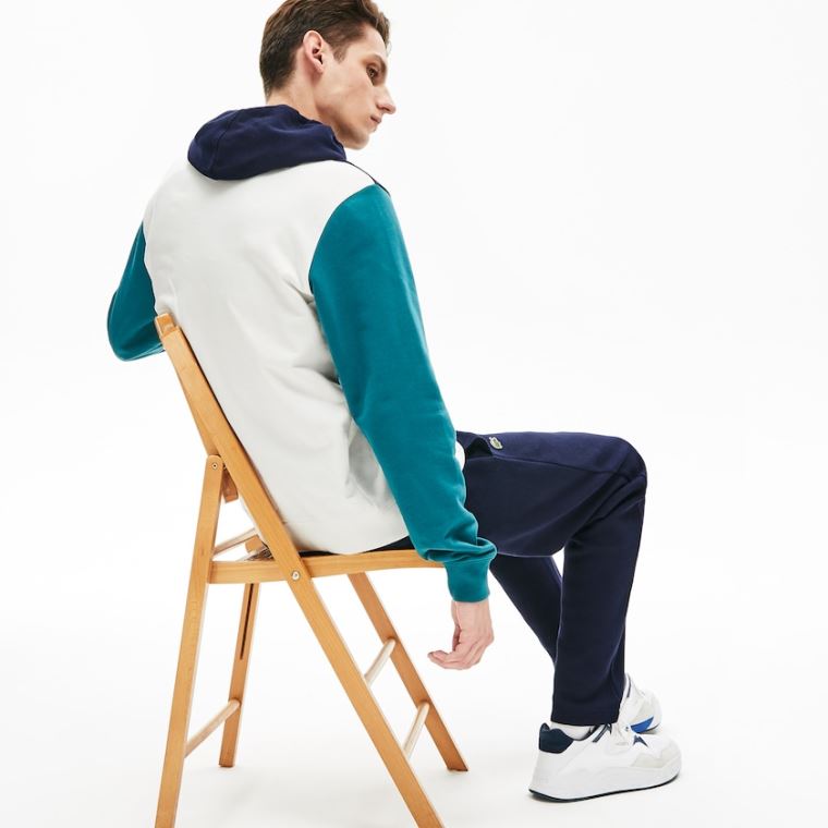 Lacoste Pamut-Piqué and French Terry Colorblock Sweatshirt Fehér Sötétkék Kék Zöld | kGlxwRJj