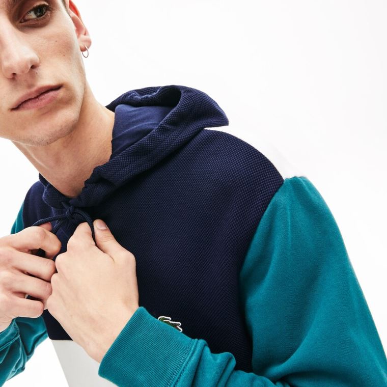 Lacoste Pamut-Piqué and French Terry Colorblock Sweatshirt Fehér Sötétkék Kék Zöld | kGlxwRJj