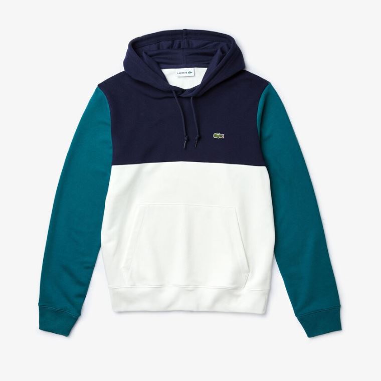 Lacoste Pamut-Piqué and French Terry Colorblock Sweatshirt Fehér Sötétkék Kék Zöld | kGlxwRJj