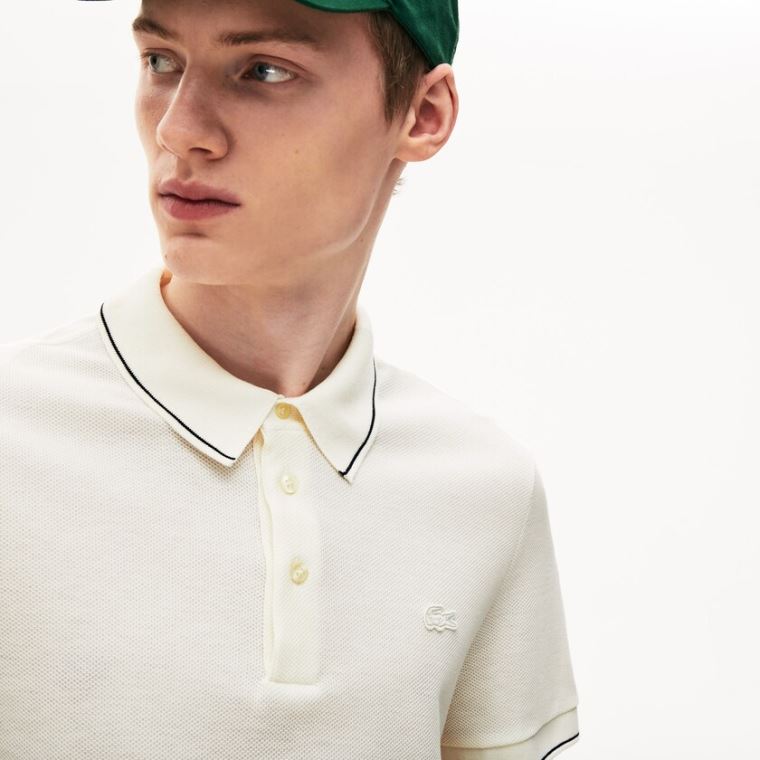 Lacoste Pamut-Silk Piqué Polo Shirt Fehér Fekete | dgZr2oe7