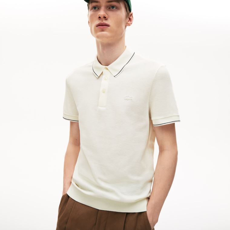 Lacoste Pamut-Silk Piqué Polo Shirt Fehér Fekete | dgZr2oe7