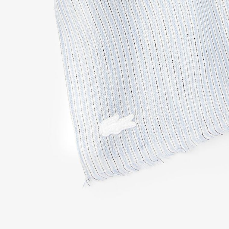 Lacoste Pinstriped Pamut-Linen Scarf Világos Kék Fehér Sötétkék Kék | Uz1XLLv2