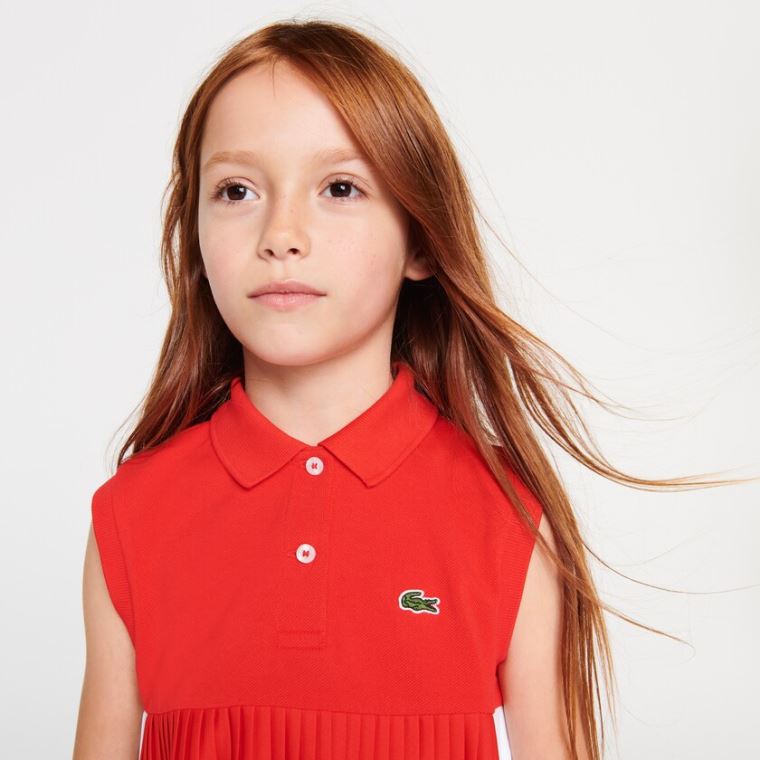 Lacoste Pleated Pamut Polo Piros Fehér | GR0rMPdI