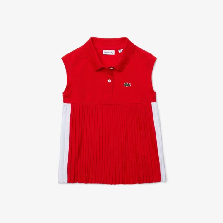 Lacoste Pleated Pamut Polo Piros Fehér | GR0rMPdI