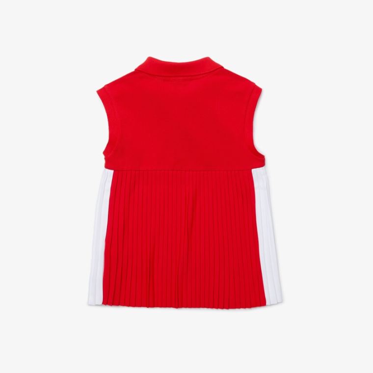 Lacoste Pleated Pamut Polo Piros Fehér | GR0rMPdI