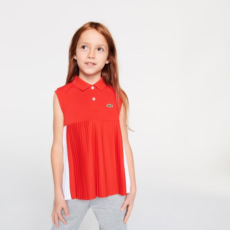 Lacoste Pleated Pamut Polo Piros Fehér | GR0rMPdI