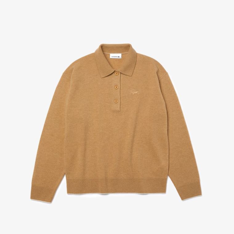 Lacoste Polo Collar Wool Pulóver Bézs | LrmsHbye