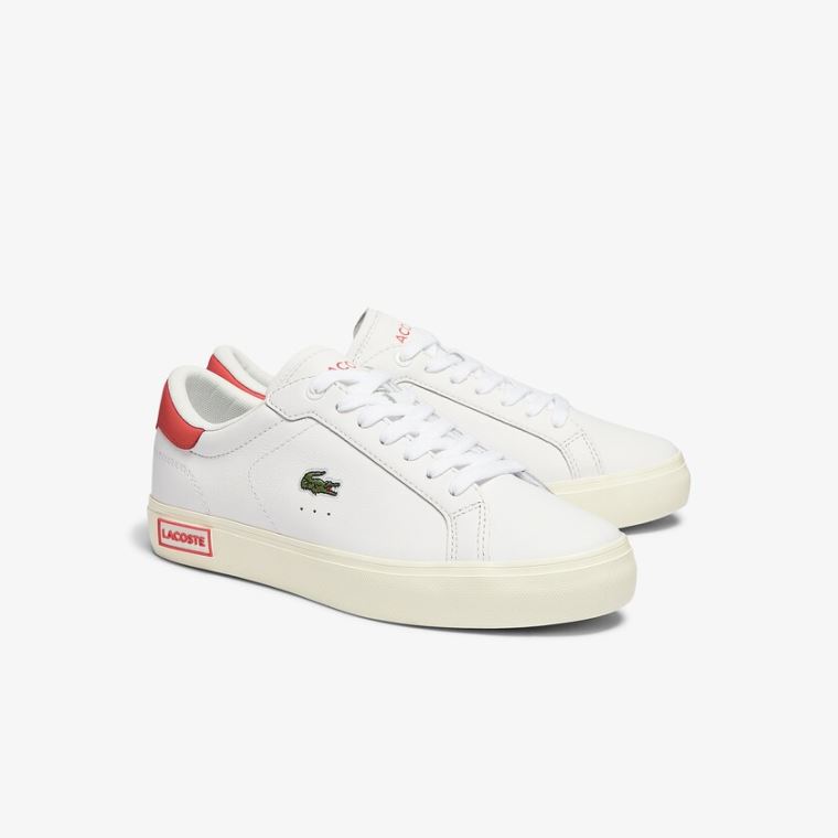 Lacoste Powercourt Bőr Popped Heal Sneakers Fehér Bézs | GgujWQ1C