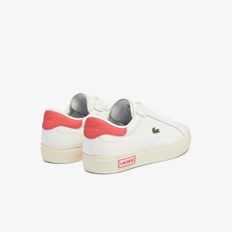 Lacoste Powercourt Bőr Popped Heal Sneakers Fehér Bézs | GgujWQ1C