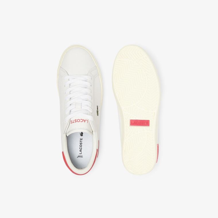 Lacoste Powercourt Bőr Popped Heal Sneakers Fehér Bézs | GgujWQ1C