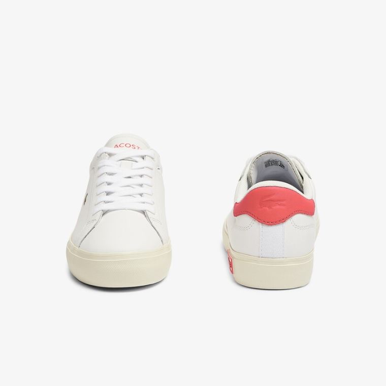 Lacoste Powercourt Bőr Popped Heal Sneakers Fehér Bézs | GgujWQ1C