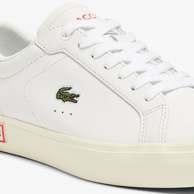 Lacoste Powercourt Bőr Popped Heal Sneakers Fehér Bézs | GgujWQ1C