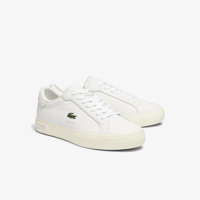 Lacoste Powercourt Bőr Popped Heal Sneakers Fehér Szürke | gT6RjTwX