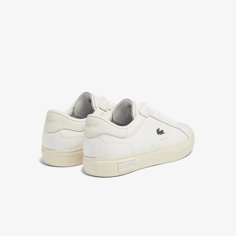 Lacoste Powercourt Bőr Popped Heal Sneakers Fehér Szürke | gT6RjTwX